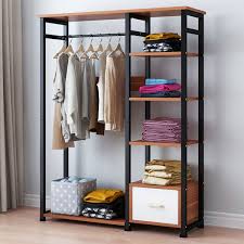 Freestanding Clothes Garment Organizer Closet Metal Garment Rack With Wood Shelves Open Wardrobe Closet Storage Organizer Walmart Com In 2020 Hanging Clothes Racks Wardrobe Closet Storage Clothing Rack