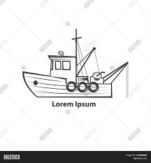 Silhouette of the fishing boat, side view, commercial fishing trawler, industrial seafood production, water transport. Fishing Boat Logo Vector Photo Free Trial Bigstock