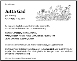 Gad or gad may refer to: Traueranzeigen Von Jutta Gad Lz Trauer