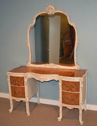 Vintage Ornate French Provincial Style Vanity Dressing Table And Mirror Approx Age 70 Yrs Old Fully Restored Burled Wood Painted Desk Classic Furniture