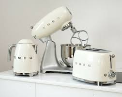 Smeg Small Appliances In Cream Toaster Kettle And Kitchen Machine Smeg Kitchen Retro Kitchen Smeg