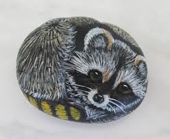 Raccoon Rock Art Hand Painted Stone Raccoon Painting Garden Etsy Painted Rock Animals Stone Painting Hand Painted Stones