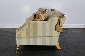 At your doorstep faster than ever. Huge Sublime Duresta Hornblower 3 Seat Sofa In Gold Blue Striped Fabric Lord Browns