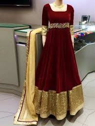 Velvet Maroon Anarkali With Beige Dupatta Pakistani Dress Pakistani Gowns Indian Gowns Dresses Pakistani Dresses