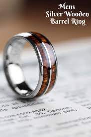 The Silver Wood Barrel Ring Groom Ring Mens Wedding Rings Unique Wooden Wedding Ring