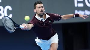 Novak Djokovic competing in his Beijing Open quarter-final against Alexander Zverev
