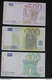 Euro currency symbol, euro money sign: Unclassified Serie De 3 Billets Fantaisie De 100 200 Et 500 Euros Servant De Memo Au Revers This Is A Fake Euro