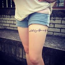 A religious tattoo quote on a thigh. Tattoo Quotes On Thigh Deera Chat Blog