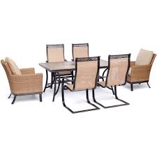 Check spelling or type a new query. Hanover Langdb07nqphnc8 Monaco 7 Piece Patio Dining Set With 2 Woven Armchairs 4 Sling C Spring Chairs And 40 X 68 Tile Top Table