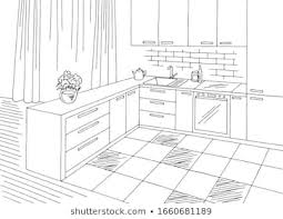 Kitchen room kitchen clipart black and white. Kitchen Room Graphic Black White Home Stock Vector Royalty Free 1660681189
