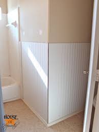 First, i almost always paint beadboard paneling before i cut it to size and install it. Kids Bathroom Makeover Phase 1 Hanging Beadboard And Trim House Of Hepworths