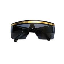 Black And Gold Versace Sunglasses Gianni Versace Black Shield Sunglasses With Gold Trim Shield Sunglasses Sunglasses Vintage Versace Eyewear