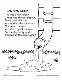 The rhyme that goes with the pictures has been a child's favorite for many generations. Itsy Bitsy Spider Worksheet Education Com Nursery Rhymes Preschool Crafts Nursery Rhymes Preschool Nursery Rhyme Crafts