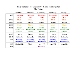 Kindergarten Daily Schedule Template Daily Schedule For
