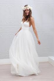 Vintage Bohemian Beach Wedding Dresses Cheap Spaghetti Straps Pure White Simple Style Fairy P Spaghetti Strap Wedding Dress Wedding Dresses Cheap Wedding Dress