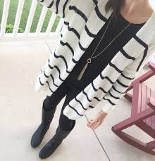 Black And White Striped Costume Ideas Fall Outfit Ideas Stripe Cardigan Outfit Black And White Cardigans Cardigan Outfits