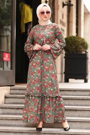 Neva Style Neva Style Almond Green Hijab Dress 1254cy Pakaian Wanita Bunga Pakaian Wanita Model Pakaian Muslim