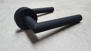Emtek's modern hardware collection of door hardware provides the contemporary look you're after for your decor. Matt Black Mitred Straight Contemporary Door Handles On Round Rose More 4 Doors