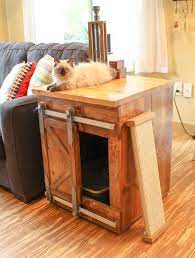 Cat Litter Box Storage Sliding Barn Doors Custom Cat Home Etsy In 2021 Cat Litter Box Furniture Rustic Furniture Design Pet Furniture