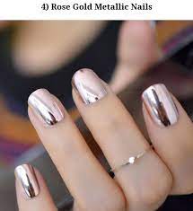 Rose Gold Metallic Nails French Acrylic Nails Acrylic Nail Tips Metallic Nails