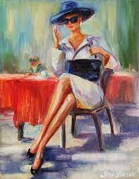 Portrait Elegant Woman In Hat Sunny Day Italy Vacation Stranger Coffee Painting By Anastasia Arsenova Saatchi Art