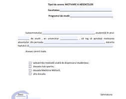Pentru motivarea absentelor parintii sunt rugati sa completeze formularul atasat. Cerere Motivare E Umfst Platforma Digitala