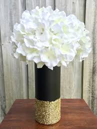 Black And Gold Centerpieces For Birthday Party Beautiful Vase Painted A Flat Black And Dipped In Gold Glitter The Perfect Addition To Any Party Or Wedding They Gold Party Gold Wedding 60th Birthday Party