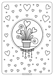 Printable Hearts In Flower Pot Pdf Coloring Page Valentines Day Coloring Page Valentine Coloring Pages Valentines Day Coloring