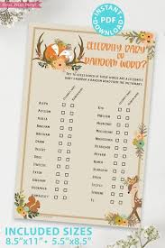 Don't forget to bring pens! Celebrity Babies Baby Shower Game Woodland Press Print Party