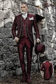 Du suchst einen perfekt geschnittenen anzug, der deine garderobe. Gothic Anzug Hochzeit Vintage Mao Kragen Gehrock In Rotem Jacquard Ottavio Nuccio Gala