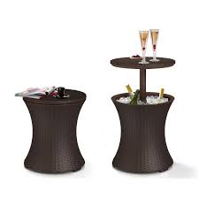 Merry garden cooler picnic table. Outdoor Patio Pool Cocktail Table Cooler Bar In Brown Wicker Resin