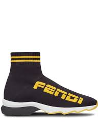 Fendi Rockoko Sock Sneakers In Black Modesens