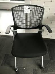 Okamura Black Fold Up Chair With Mesh Back And Fabric On Wheels Ebay