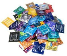 Colors are blue, black, green, red, orange, yellow and purple. Them Condoms Though