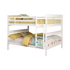 This white full size quadruple bunk bed features a full over full bunk bed with ladder on the left, and a twin over twin bunk bed with stairs extension these full l shaped bunk beds are made from solid birch in a white finish as shown. Chapman Full Over Full Bunk Bed White Coaster Fine Furnitu