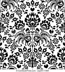 Polish floral folk embroidery patterns for card. Seamless Floral Polish Folk Pattern Repetitive Black Pattern On White Background Folk Art Print From Poland Canstock