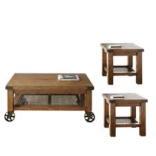 Reclaimed distressed round coffee table. 3 Piece Industrial Coffee Table Set With Coffee Table And Set Of 2 End Table In Distressed Oak Walmart Canada