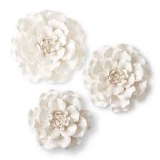 White ceramic flower wall art. Wall Hanging Glossy Ceramic Wavy White Flowers Set Of 3 Salty Home