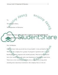 You want to spend a two week holiday in your friend's region. Advocacy Letter To Department Of Education Essay