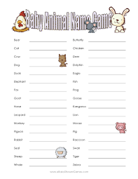 Printable Baby Animal Name Game Baby Shower Games Baby Animal Name Game Baby Animal Names Farm Baby Shower