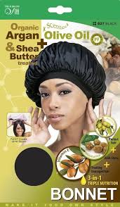 Qfitt Organic Argan Shea Butter Olive Oil Treated X Large 22 Bonnet Cap 827 Black Treat Damaged Hair Organic Olive Oil Shea Butter