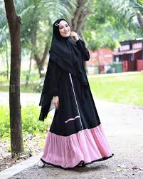Gamis biru dongker kombinasi pink. 45 Model Gamis Syar I Remaja Modern Terbaru 2020