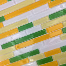 Look at each and every sheet of mosaic tile. Glossy Glass Tile Backsplash With Green Yellow Orange And Fifyh Com