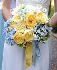 Blue white and yellow wedding bouquets. Love The Colors Yellow Wedding Flowers Periwinkle Blue Wedding Yellow Wedding Bouquet
