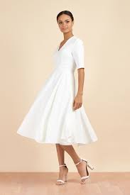 The Pretty Dress Company Myla Midi Dress In 2020 White Tea Length Dress Pretty Dresses White A Line Dress