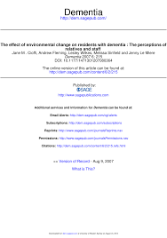 Pdf The Effect Of Environmental Change On Residents With Dementia The Perceptions Of Relatives And Staff