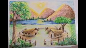 Landscape drawing ideas for class 8 and painting books easy. How To Draw A Landscape Scenery Of Village Hut With Color Pencil Step By Step Easy Draw Youtube