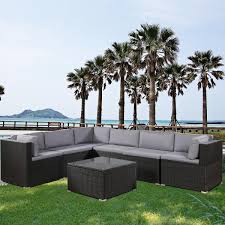 7 Piece Patio Bistro Set Pe Rattan Wicker Patio Furniture Set Outdoor Conversation Sets With Glass Coffee Table Sectional Sofa Set For Backyard Porch Garden In 2020 Outdoor Patio Furniture Sets