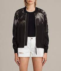 Women S Harlow Neluwa Silk Bomber Jacket Black Allsaints Bomber Jacket Women Silk Bomber Jacket Silk Bomber