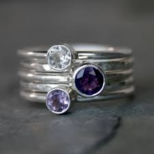 Customize Your Own Set Of 5 Stacking Rings Sterling Silver Faceted Gemstone Rings You Choose The Gemstones Custom Stackackable Rings In 2020 Sterling Silver Stacking Ring Set Silver Stacking Rings Amethyst